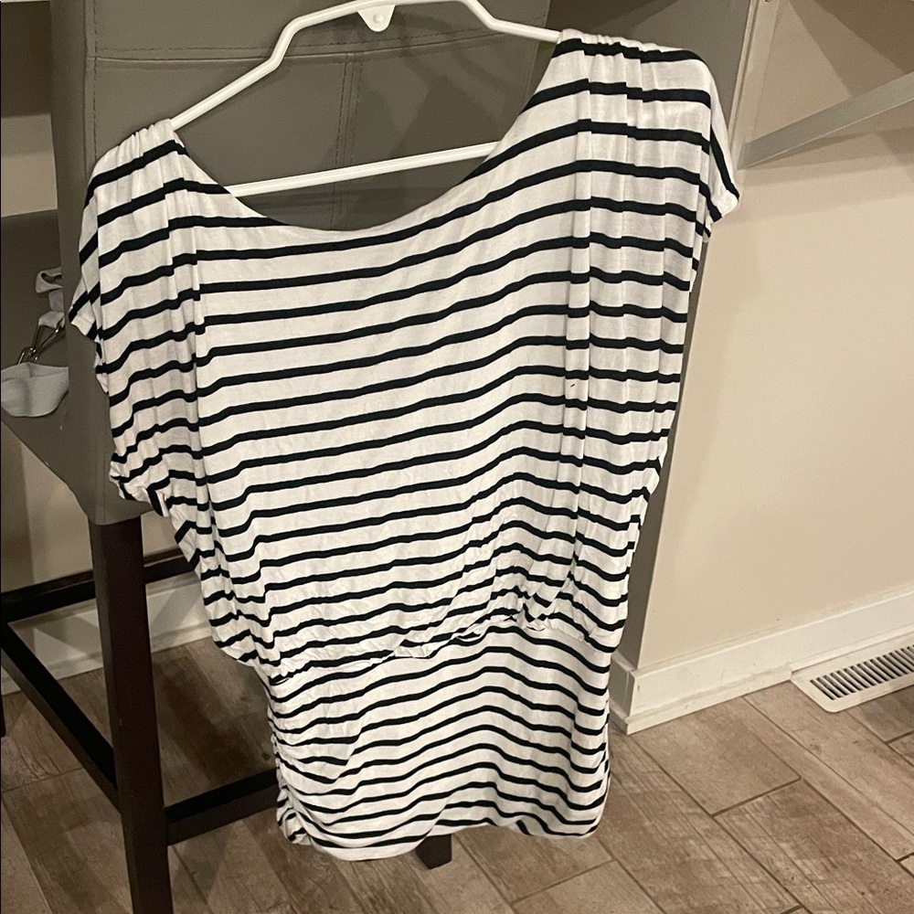 White House Black Market Black and White Striped Blouse